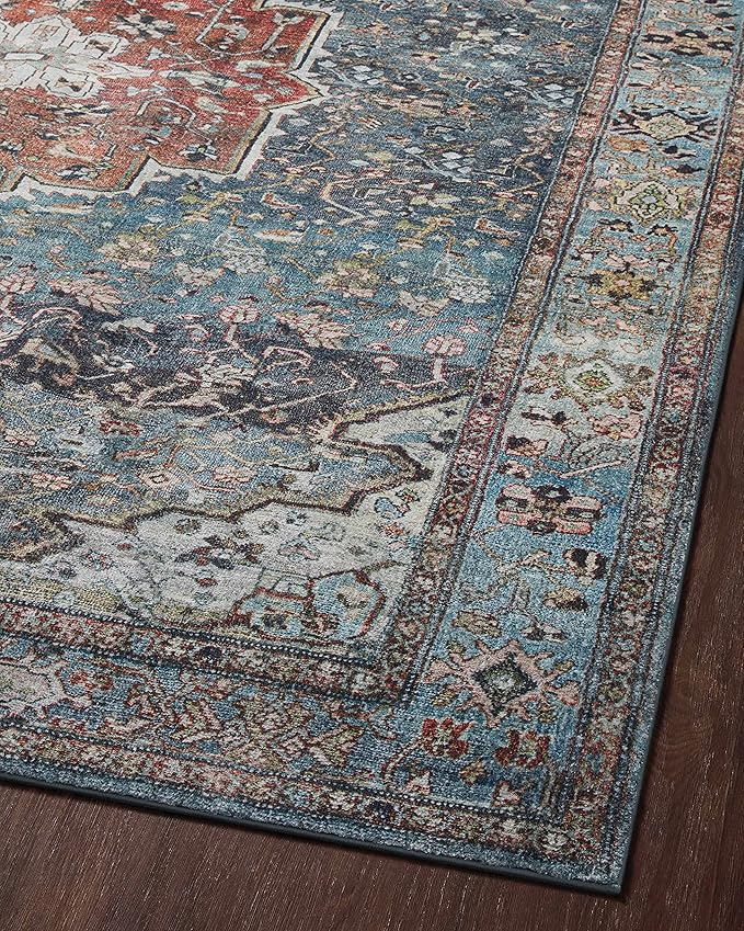 Loloi Margot Collection MAT-05 Ocean/Brick 3'-6" x 5'-6" Accent Rug feat. CloudPile, No-Shed Easy Clean Large Patterned Area Rug for Living Room, Bedroom, Dining Area