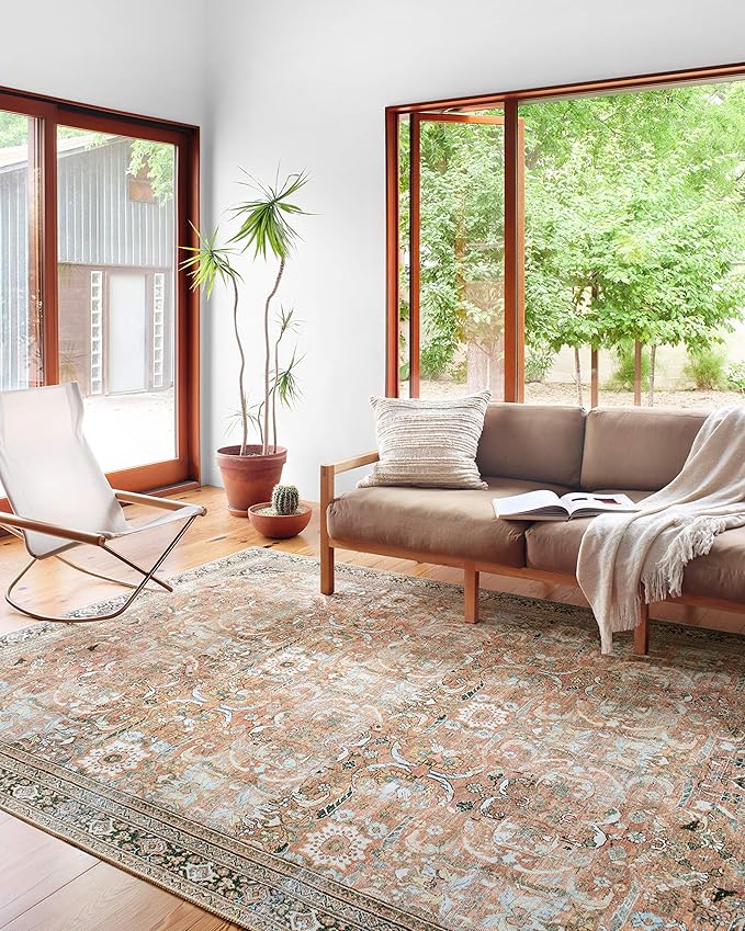 Loloi Wynter Collection WYN-02 Auburn/Multi 2'-0" x 5'-0" Accent Rug, .13" Thick, Area Rug, Soft, Durable, Printed, Vintage Inspired, Low Pile, Non-Shedding, Easy Clean, Living Room Rug