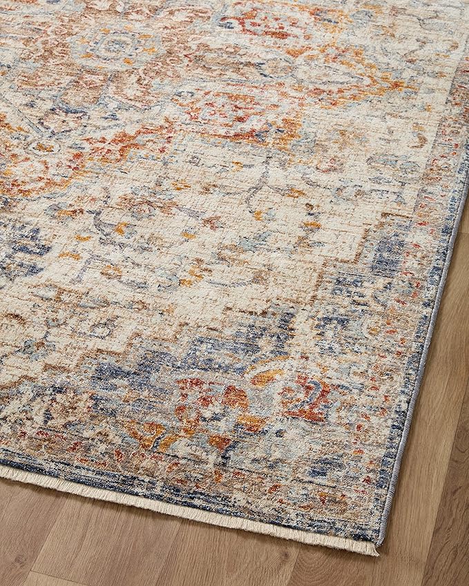 Loloi Sorrento Collection SOR-05 Ivory/Fiesta 3'-11" x 3'-11" Round Accent Rug