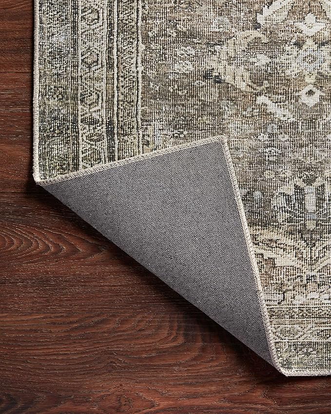 Loloi Layla Collection LAY-13 Antique/Moss 2'-6" x 12'-0" .13" Thick Runner Rug, Soft, Durable, Vintage Inspired, Distressed, Low Pile, Non-Shedding, Easy Clean, Printed, Living Room Rug
