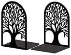 Peacoblue Metal Bookends for Shelves, Modern Decorative Heavy Duty Study Book Support Stoppers for Office, Desk, Shelf, Room 5.3"x3.5"x7.8" Cast Iron Simple Tall Bookends, 1 Pair (Tree of Life)
