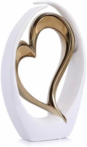 White and Gold Ceramic Statues, Abstract Heart Sculptures for Bedroom Decor, Wedding Decor, Decoraciones para Salas De Casa, for Her (D-White Gold)