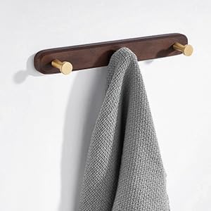 SARIHOSY] Wall Mounted Coat Rack,Multi Hook Hangers,Entryway Hanging Coat Rack,Metal Wood Coat Rail with 3 Hooks，Walnut Wood,zinc Alloy,Bedroom,Bathroom,Foyer,Living Room,Metal Household Items