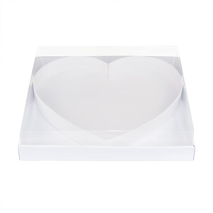 WENPACK 12.5" Cardboard Fillable Heart Shaped Mache Charcuterie Sweets Candy Decorative Box with Clear Lid (White, Heart)