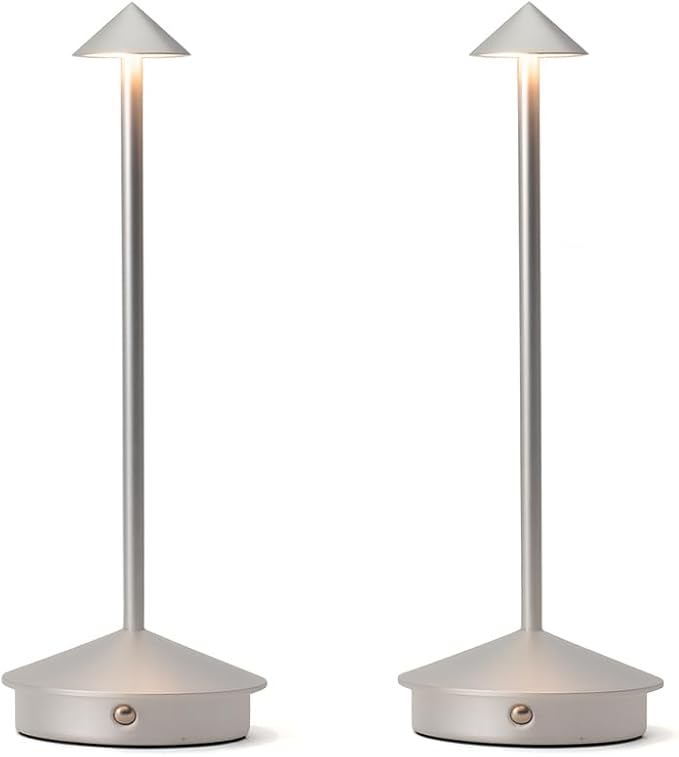 Modern Cordless LED Table Lamps Set of 2 – Rechargeable 5200 mAh Battery, Touch Dimming, 3 Color Modes, Compatible USB-C Charging | Stylish Portable Lamps for Bedroom, Living Room, Nightstand (Silver)