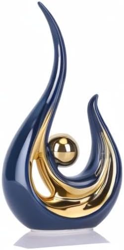 LCCCK Blue Gold Abstract Figurine Statues for Home Decor – Modern Ceramic Sculpture Accent, Decorative Statues for Living Room, Shelf, TV Stand, Office or Coffee Table Centerpiece Art Decoration