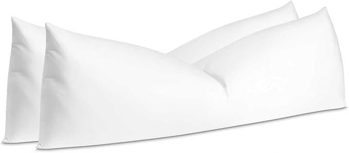 COZY ONE Body Pillow Inserts 14x40 Set of 2 - Fluffy Feather and Down Filling, 100% Cotton Shell - Breathable Long Pillow Insert for Side Sleepers (14x40 inch, White, Set of 2)