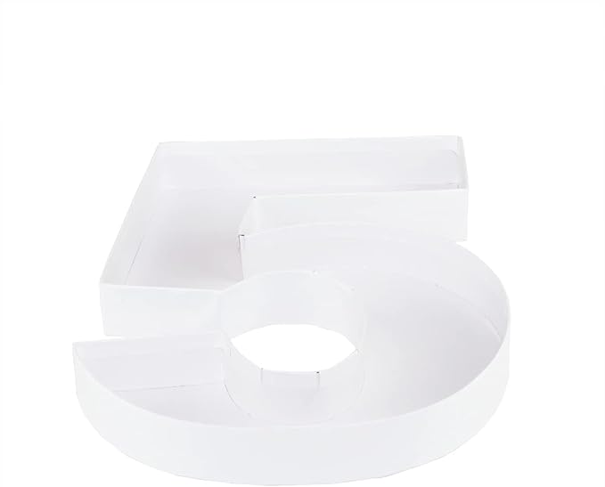 WENPACK 12.5" Cardboard Number Shaped Mache Decorative Charcuterie Board Fillable Sweets Candy Box with Clear Lid (White, 5)