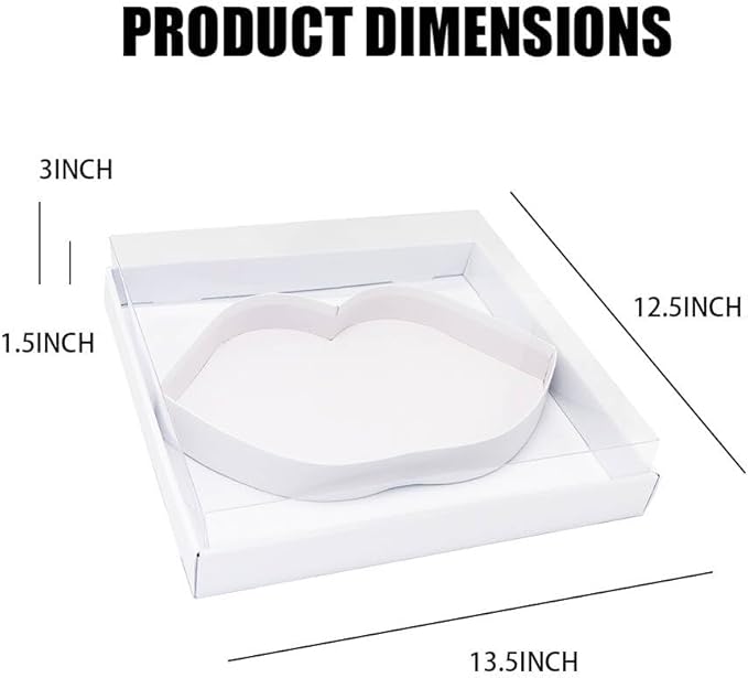 WENPACK 12.5" Cardboard Lip Kiss Shaped Paper Valentine's Day Decorative Strawberries Sweets Candy Box with Clear Lid (White, Kiss)