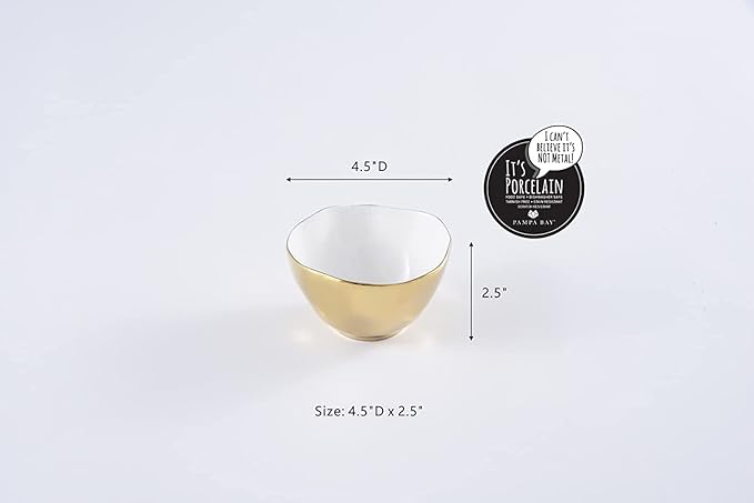 Pampa Bay Moonlight Tarnish Free Porcelain Snack Bowl with gold titanium