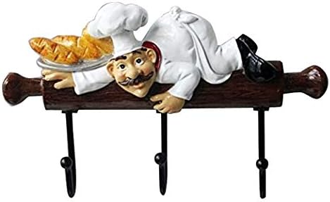 Cute Bakery Decorative Chef with Bread Figurine Wall Hooks Rack Hook Hanger for Home Kitchen Restaurant Oven Gloves/Hat/Cap/Coat/Apron