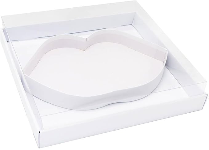 WENPACK 12.5" Cardboard Lip Kiss Shaped Paper Valentine's Day Decorative Strawberries Sweets Candy Box with Clear Lid (White, Kiss)