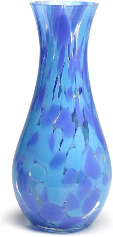Ca D Oro Glass Vase Blue Confetti Effect Hand Blown Murano-Style Art Glass for Flower, Room Decoration and Centerpiece - Model Nº 83