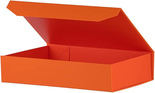 Orange Gift Box with Lid 12x8x2.5 Inches, Shirt Gift Box for Wrapping, Magnetic Gift Box Bulk for Present （Orange Peel Grain;1Pcs）