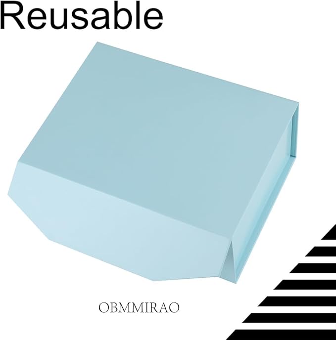 Sturdy Collapsible Gift Boxes (5pc): Blue, Rectangle (9.5x7x4 Inches) w/ Magnetic Lid for Proposals & Packaging
