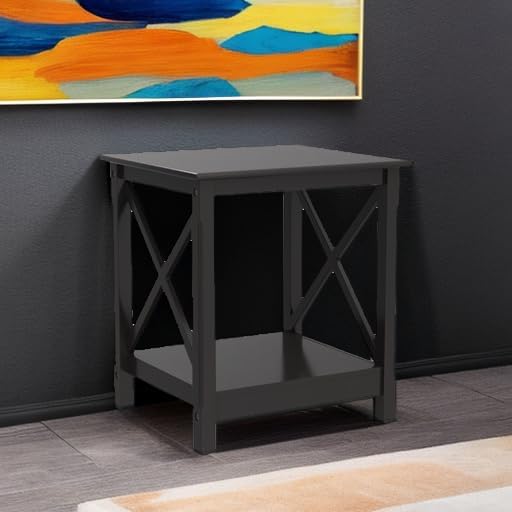Yaheetech X-Design End Tables Set of 2, Sofa Side Table with Storage Shelf, 2 Tier Side Stand Small Table for Living Room Sofa Study, Easy Assembly, Dark Coffee