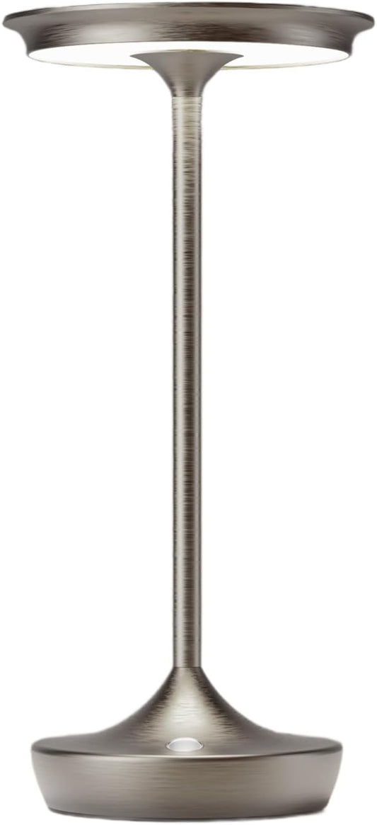 LED Cordless Table Lamp Rechargeable-Battery Operated Lamps, Portable 3 Color Touch Dimming Waterproof Light for Patio/Restaurant/Dining/Outdoor (Chrome)