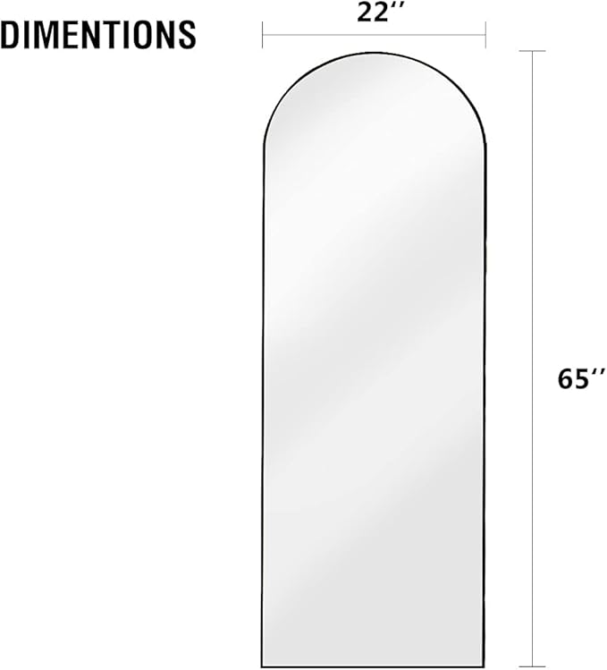 OGCAU Full Length Mirror, 65"x22" Arched Full Body Mirror, Hanging, Leaning or Standing, Wall Mounted for Bedroom Living Room, Black