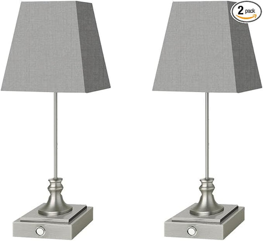Rechargeable LED Table Lamps with Stepless Touch Control,Sliver Cordless Lamp for Living Room&Bedside&Patio&Shower,Small Desk Lamp(6000mAH Battery),2 Pack for Home Decor,Best Gifts for Family