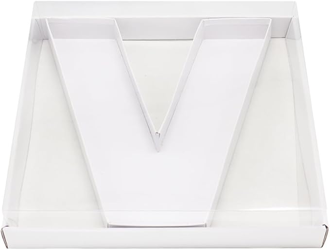 WENPACK 12.5" Cardboard Letter Shaped Mache Decorative Strawberries Fillable Sweets Candy Box with Clear Lid (White, V)