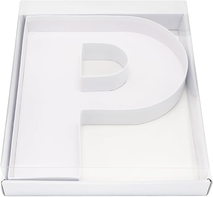 WENPACK 12.5" Cardboard Letter Shaped Mache Decorative Strawberries Fillable Sweets Initial Box with Clear Lid (White, P)