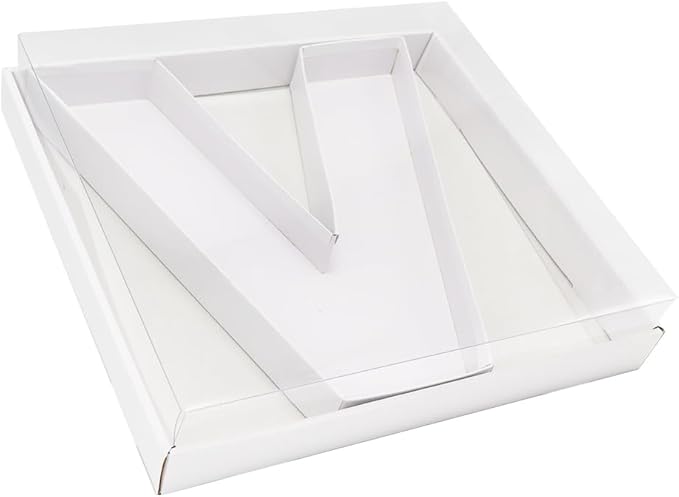 WENPACK 12.5" Cardboard Letter Shaped Mache Decorative Strawberries Fillable Sweets Candy Box with Clear Lid (White, V)