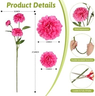 12Pcs Fake Artificial Pompon Mums Flowers Indoor with Long Stems Ball Chrysanthemum Faux Silk Flowers for Vase Floral Arrangement for Spring Home Decor Centerpieces for Table Kitchen Decoration