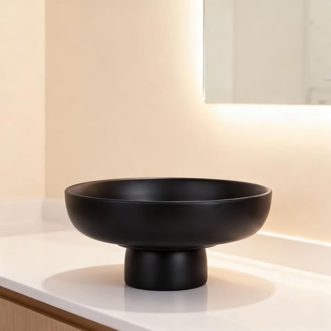 Matte Black Pedestal Bowl, Black Decorative Bowl Centerpiece for Coffee Table, Dining Table & Entryway, Modern Fruit Bowl, Black Key Bowl, Pedestal Bowl for Decorative Fruit