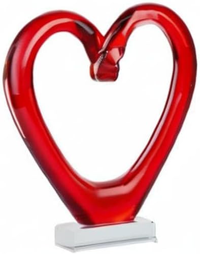 Yao Yuan 7.49'' Tall Hand Blown Art Glass Red Heart Sculpture, Glass Heart Figurines Party Home Decoration,Art Sculpture Collection for Valentine's Day Gift (Red)