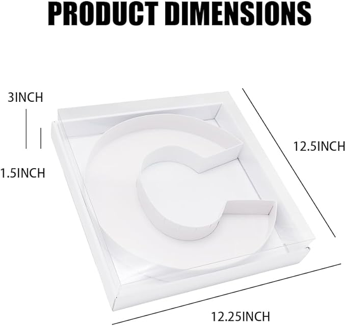 WENPACK 12.5" Cardboard Letter Shaped Mache Decorative Strawberries Fillable Sweets Candy Box with Clear Lid (White, C)