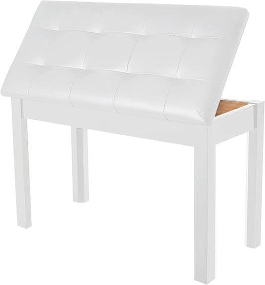 AODSK Piano Bench with Padded Cushion and Storage Compartment for Music Books,Solid Wood Keyboard Bench Duet Piano Bench,White Piano Stool,29.13''x12.99''x18.11 Inches