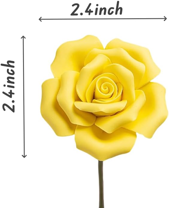 Handmade Porcelain 3D Ceramic Rose Flower, Eternal Flower Decoration for Home Office Decor, Creative Desktop vases, Porcelain Decorations, Set of 9 (Yellow)