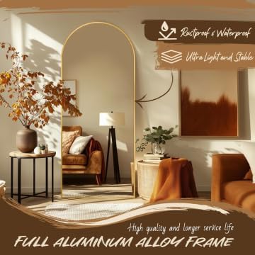 Antok Full Length Mirror, 58"x21" Arched Floor Mirror, Mirror Full Length with Stand, Wall Mounted Mirrors for Living Room Bedroom,Gold