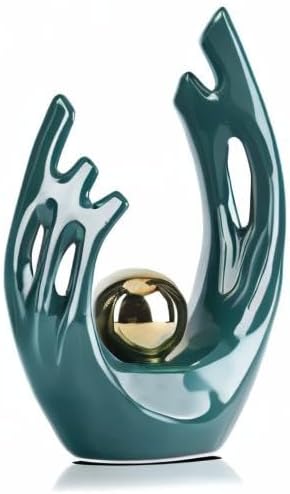 LCCCK 9.5" H Teal Gold Aesthetic Room Decor Accent, TV Stand Funky Table Centerpiece, Abstract Art Ceramic Statue and Sculpture, Teal Decor for Living Room, Bookshelf Decorative Objects, Shelf Decor
