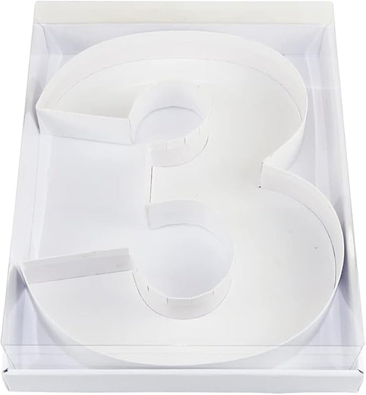 WENPACK 12.5" Cardboard Carton Number Shaped Tray for Charcuterie Mache Fresas Fillable Sweets Candy Box with Clear Lid (White, 3)