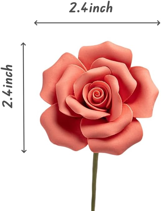 Handmade Porcelain 3D Ceramic Rose Flower, Eternal Flower Decoration for Home Office Decor, Creative Desktop vases, Porcelain Decorations, Set of 9 (red)