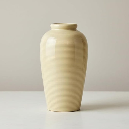 Beige Ceramic Vase for Home Decor - 11 Inch Tall Boho Vases for Flower Modern Textured Vase for Centerpieces, Pampas Grass, Living Room, Kitchen Island Decor, Fireplace, Entryway Decorations