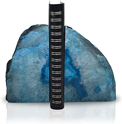 Nature's Decorations Teal Agate Bookends – A+ Grade Geode Heavy Duty Decorative Stone Crystal Book Ends for Shelves & Bookcases, Natural Polished Bookshelf Decor, 1 Pair 6-8Lbs