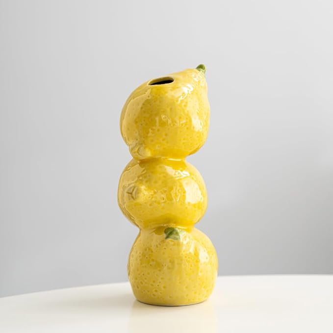 Amalfi Coast Lemon Figurine Decor, Tall Yellow Ceramic Bud Vase Dining Table Centerpieces for Home and Kitchen, Spring Summer Home Decorations, Capri Mediterranean Decoration for Italian Themed Party