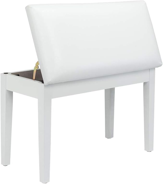 Bonnlo White Duet Piano Bench Wooden Keyboard Bench with Storage and Padded Cushion