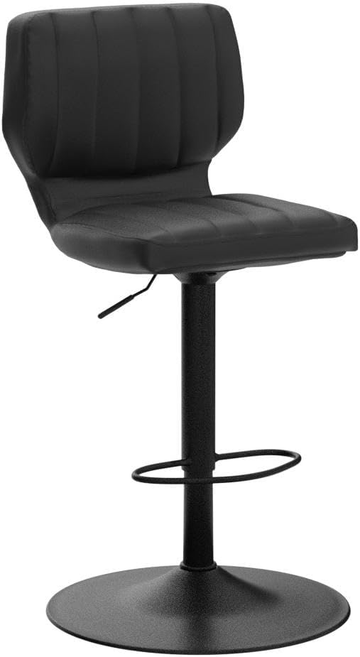 Brage Living Adjustable Bar Stools Set of 2, Modern PU Leather Swivel Barstools with Back, Armless Airlift Counter Height Bar Chairs for Kitchen Dining Pub Cafe (Black, Black Base)