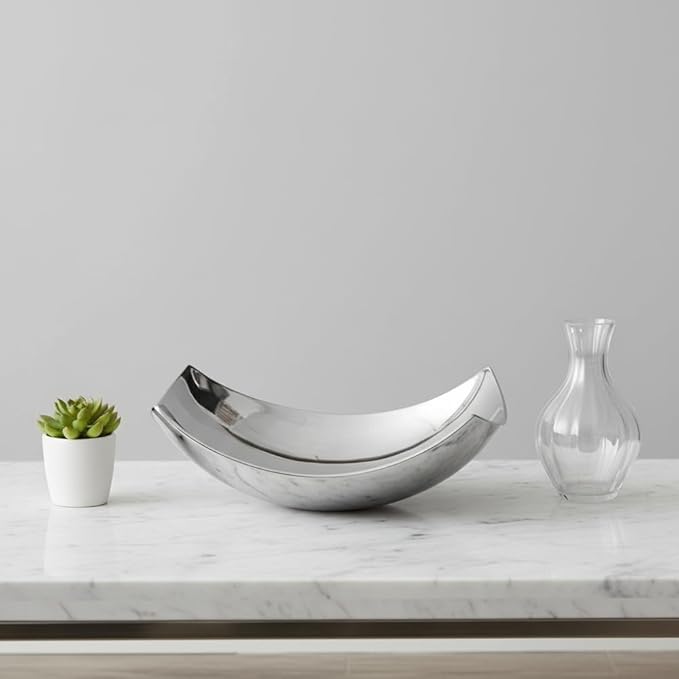 Modern Day Accents Silver SM Cucha Small Scoop, Shiny Bowl, Aluminum, Modern, Tabletop, Accent Piece, Home or Office, Decor, 13" L x 7.5" W x 4.5" H