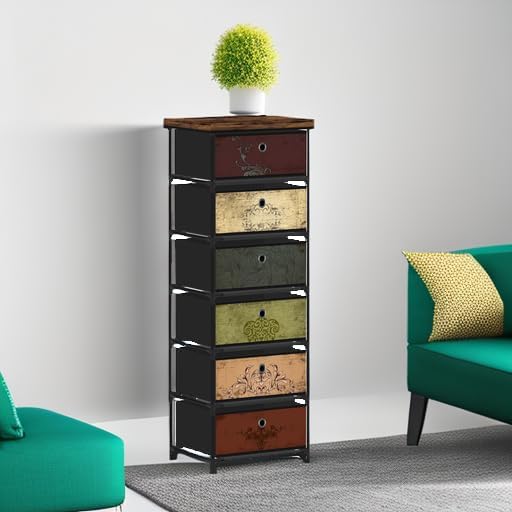 6 Drawers Storage Organizer Cabinet, Decorative Storage Chest, Small Dresser, Stand Nightstand for Bedroom, Living Room, Closet, Entryway, Hallway, Nursery, Dorm