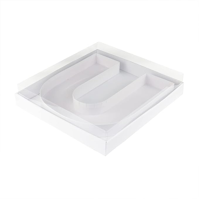 WENPACK 12.5" Cardboard Letter Shaped Mache Decorative Strawberries Fillable Sweets Candy Box with Clear Lid (White, U)