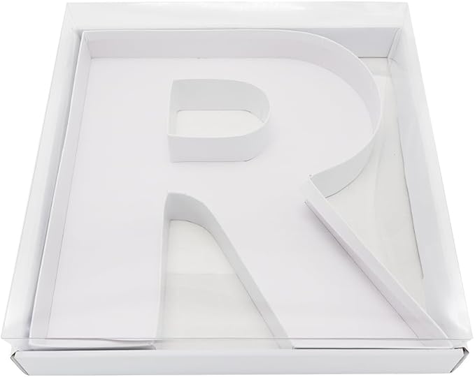 WENPACK 12.5" Cardboard Letter Shaped Mache Decorative Strawberries Fillable Sweets Candy Box with Clear Lid (White, R)
