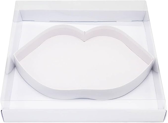 WENPACK 12.5" Cardboard Lip Kiss Shaped Paper Valentine's Day Decorative Strawberries Sweets Candy Box with Clear Lid (White, Kiss)