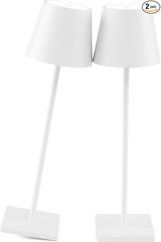 White Cordless Table Lamp, 2 Pack 5500mAh Battery Powered LED Table Light, 3 Color Temperatures Stepless Dimmable Rechargeable Table Lamps for Outdoor Restaurant Bedroom White 2 Pack