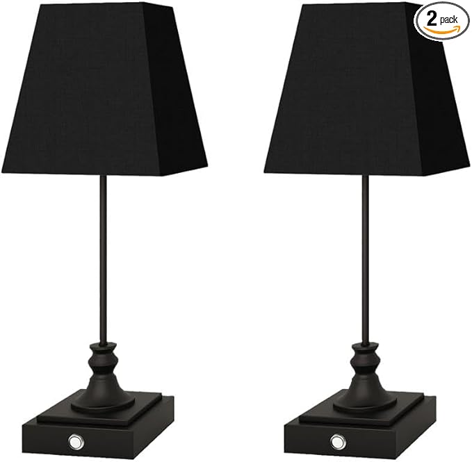 Rechargeable LED Table Lamps with Stepless Touch Control,Black Cordless Lamp for Living Room&Bedside&Patio&Shower,Small Desk Lamp(6000mAH Battery),2 Pack for Home Decor,Best Gifts for Family