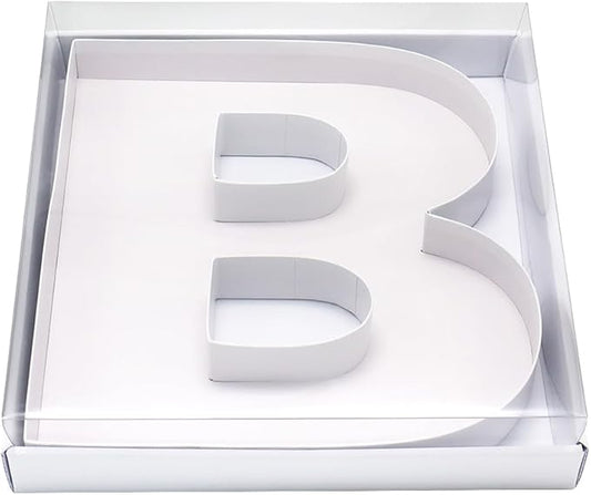WENPACK 12.5" Cardboard Fillable Letter Shaped Mache Charcuterie Sweets Candy Decorative Box with Clear Lid (White, B)