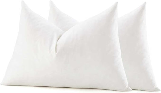 COZY ONE 12x16 Lumbar Pillow Inserts Set of 2 - Fluffy Feather and Down Pillow Inserts for Office Chairs, Drives, Rectangular Shape Pillow Provides Back Support (12x16 inch, White, Set of 2)